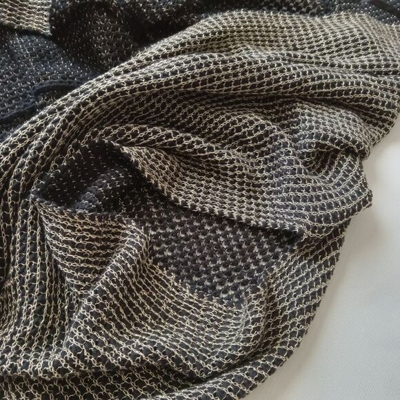 Dana Buchman Black and Gold Metallic Waffle Knit Slouchy Shawl Women's Size XL - Picture 10 of 12